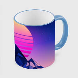 Кружка 3D Vaporwave неоновые горы, цвет: 3D-небесно-голубой кант