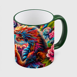 Кружка 3D Противостояние двух драконов - ирезуми, цвет: 3D-зеленый кант