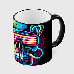Кружка 3D Cyber skull - ai art neon, цвет: 3D-черный кант