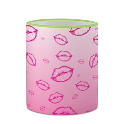 Кружка 3D Паттерн малиновые губы на розовом градиент - lips, цвет: 3D-светло-зеленый кант — фото 2