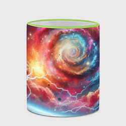 Кружка 3D Полёт к далёкой галактике - неоновый космос, цвет: 3D-светло-зеленый кант — фото 2