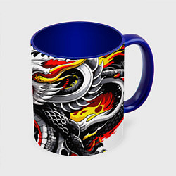 Кружка 3D Огнедышащий дракон в японском стиле, цвет: 3D-белый + синий