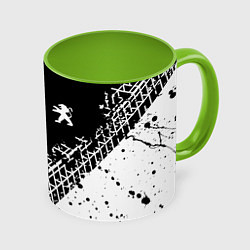 Кружка 3D Пежо: следы от шин, цвет: 3D-белый + светло-зеленый