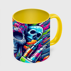 Кружка 3D Ai art skull - graffiti, цвет: 3D-белый + желтый