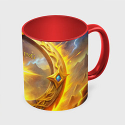 Кружка 3D Elden Ring лого и волшебное золотое кольцо, цвет: 3D-белый + красный
