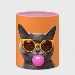 Кружка 3D Кот в очках с жвачкой, цвет: 3D-белый + розовый — фото 2