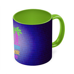 Кружка 3D Неоновые пальмы и фламинго summer vibes, цвет: 3D-белый + светло-зеленый