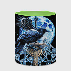 Кружка 3D Черный ворон - сакральные славянские символы, цвет: 3D-белый + светло-зеленый — фото 2