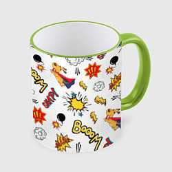 Кружка 3D Комикс изображение с собакой pop art, цвет: 3D-светло-зеленый кант