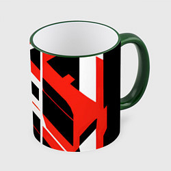 Кружка 3D Black and red stripes on a white background, цвет: 3D-зеленый кант