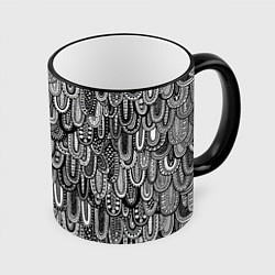 Кружка 3D Абстрактные перья черно - белые, цвет: 3D-черный кант