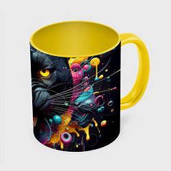 Кружка 3D Оскал свирепой пантеры - нейросеть, цвет: 3D-белый + желтый