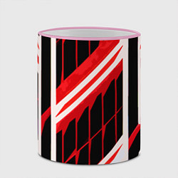 Кружка 3D Red and white lines on a black background, цвет: 3D-розовый кант — фото 2