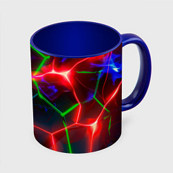 Кружка 3D Неоновые яркие зеленые плиты с красным светом, цвет: 3D-белый + синий
