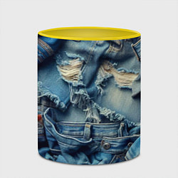 Кружка 3D Denim rags - fashion trend, цвет: 3D-белый + желтый — фото 2