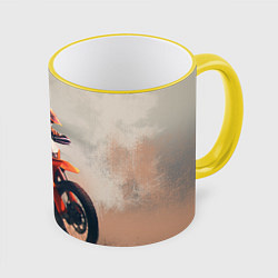 Кружка 3D Мотоциклист - гонка, цвет: 3D-желтый кант