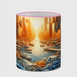 Кружка 3D Нью-Йорк с джинсовыми берегами - нейросеть, цвет: 3D-розовый кант — фото 2