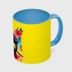 Кружка 3D Японский самурай - акварель Япония, цвет: 3D-белый + небесно-голубой