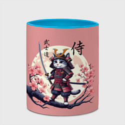 Кружка 3D Kitten samurai - bushido ai art, цвет: 3D-белый + небесно-голубой — фото 2