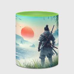 Кружка 3D Японский самурай на берегу горного озера, цвет: 3D-белый + светло-зеленый — фото 2