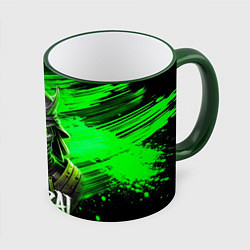 Кружка 3D Самурай яркий зеленый фон, цвет: 3D-зеленый кант