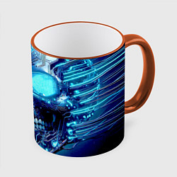 Кружка 3D Neon cyber skull - ai art, цвет: 3D-оранжевый кант
