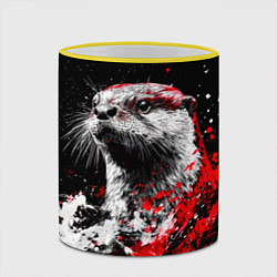 Кружка 3D Портрет выдры, цвет: 3D-желтый кант — фото 2