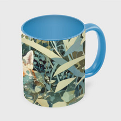 Кружка 3D Спящий лис, цвет: 3D-белый + небесно-голубой