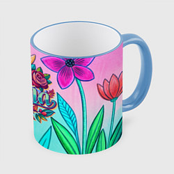 Кружка 3D Алина три розы, цвет: 3D-небесно-голубой кант