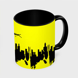 Кружка 3D Cyberpunk 2077 geometry yellow, цвет: 3D-белый + черный