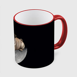 Кружка 3D Мопс и луна, цвет: 3D-красный кант