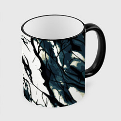Кружка 3D Абстрактная текстура мрамор белый с тёмно-синим, цвет: 3D-черный кант