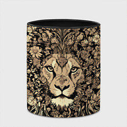 Кружка 3D Лев среди узоров из цветов, цвет: 3D-белый + черный — фото 2