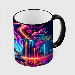Кружка 3D Dino DJ - neon glow, цвет: 3D-черный кант