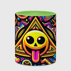 Кружка 3D Красочный паттерн со смайликом - нейроарт, цвет: 3D-белый + светло-зеленый — фото 2