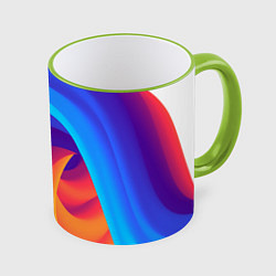 Кружка 3D Неоновые волны абстракция, цвет: 3D-светло-зеленый кант