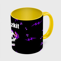 Кружка 3D Limp Bizkit неоновый череп, цвет: 3D-белый + желтый