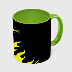 Кружка 3D Cyberpunk 2077 желтый fire, цвет: 3D-белый + светло-зеленый