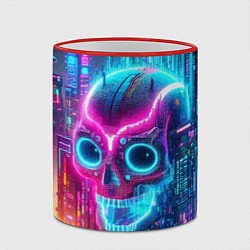 Кружка 3D Neon skull in metropolis - future, цвет: 3D-красный кант — фото 2