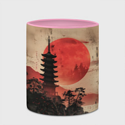 Кружка 3D Башня на фоне алого заката - Япония, цвет: 3D-белый + розовый — фото 2