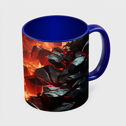 Кружка 3D Текстура черных камней, цвет: 3D-белый + синий
