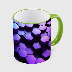Кружка 3D Абстрактные трехмерные фиолетовые гексагоны, цвет: 3D-светло-зеленый кант