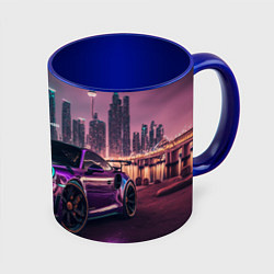 Кружка 3D Porshe night city, цвет: 3D-белый + синий