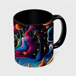Кружка 3D Необычная планета и космос в стиле Сальвадор Дали, цвет: 3D-белый + черный