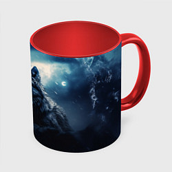 Кружка 3D Волк ночью, цвет: 3D-белый + красный