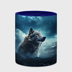 Кружка 3D Волк ночью под луной, цвет: 3D-белый + синий — фото 2