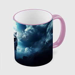 Кружка 3D Волк ночное синее небо, цвет: 3D-розовый кант