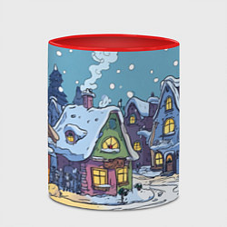 Кружка 3D Зимние домики иллюстрация, цвет: 3D-белый + красный — фото 2