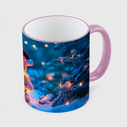 Кружка 3D Мишка в гирлянде, цвет: 3D-розовый кант