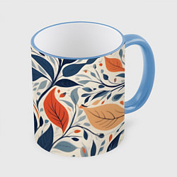 Кружка 3D Искусство листья абстракция, цвет: 3D-небесно-голубой кант